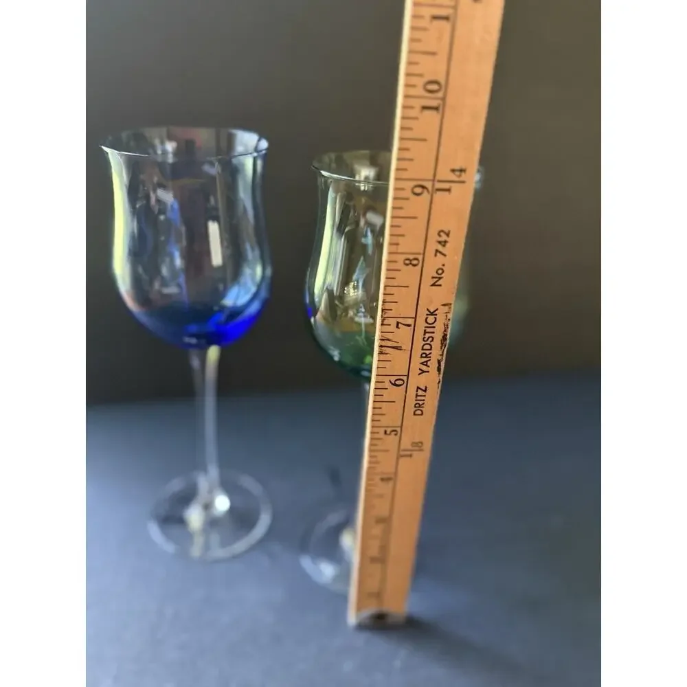 Lennox Gems Tulip Wine Glass Set 2 Stem Colorful Cocktail Barware MCM Minimalist